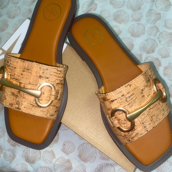 None Shoes - Elegant Cork Sandals with Gold Accent